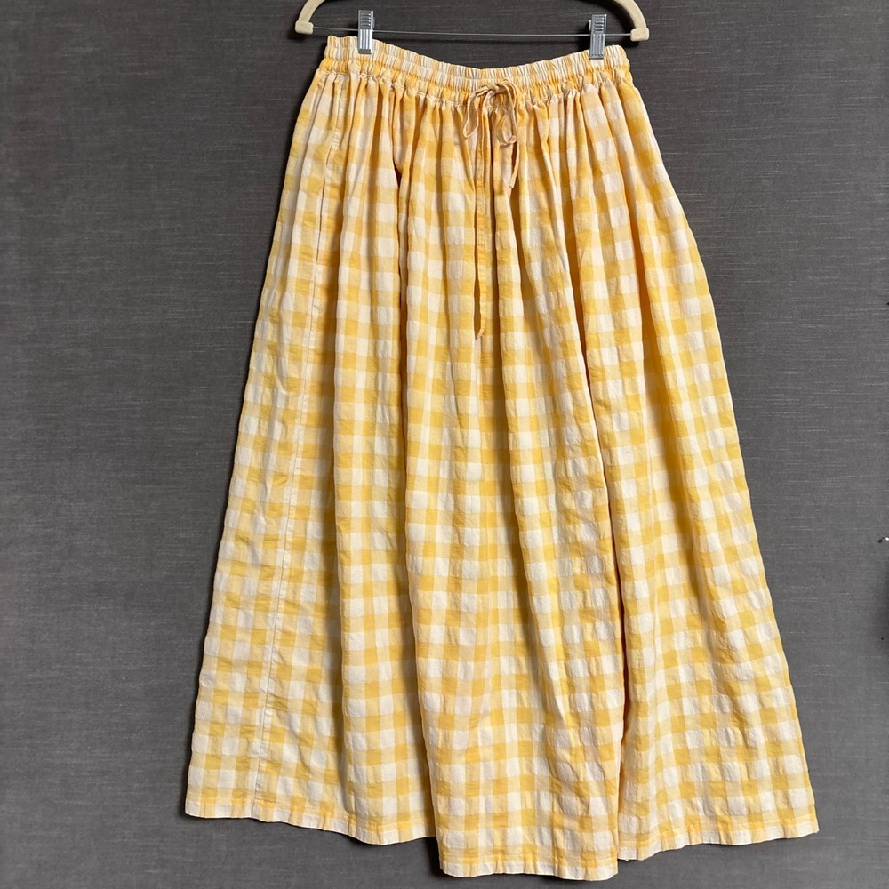 OffOn Skirt M Butter Yellow Gingham Check Pockets Casual Summer Maxi Cottagecore